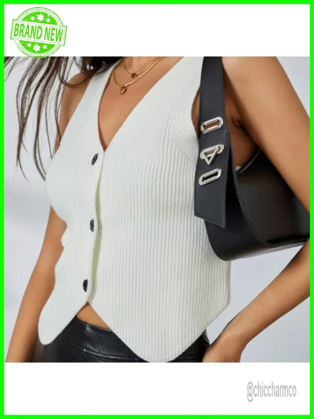 Sleeveless V-Neck Button Knit Sweater Vest - Soft Stretch Blend